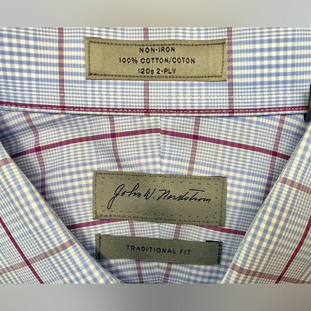 EUC ⚡️ John W. Nordstrom Blue Windowpane Plaid Cotton Dress Shirt | 17 / 36